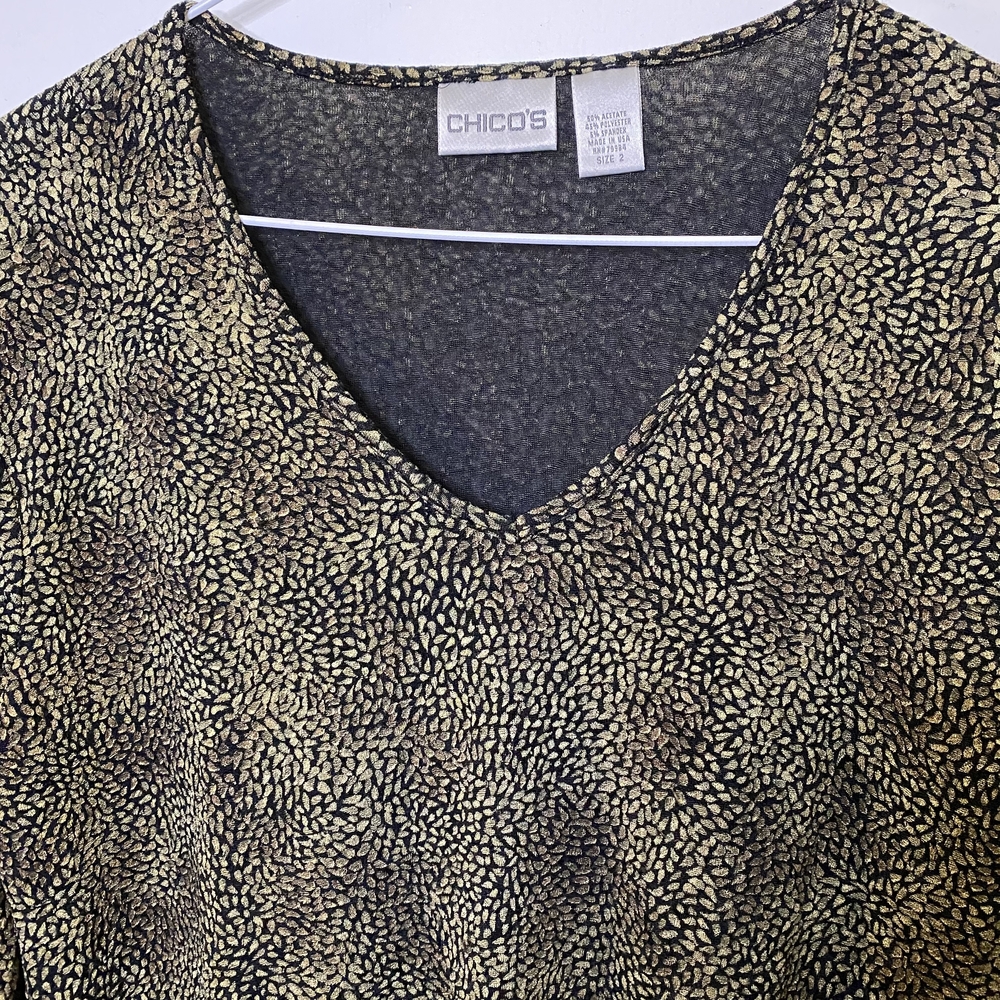 Chico's Brown and Tan Women's Long Sleeve Blouse V-Neck Size 2 - Picture 3 of 7